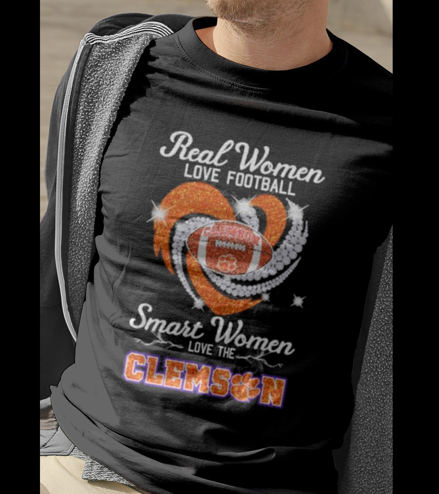 Real Women Love Football Smart Women Love The Clemson Football Heart T-Shirt
