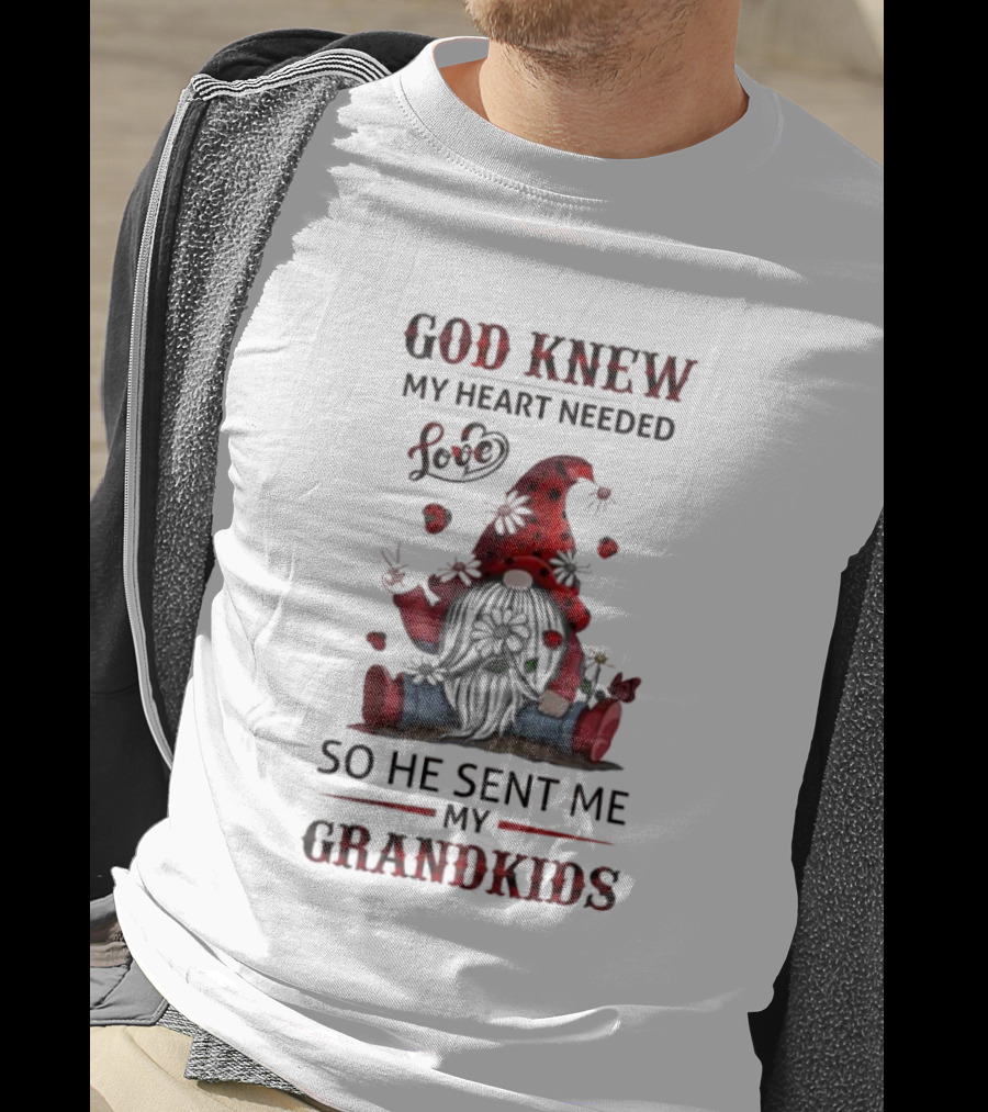 God Knew My Heart Needed Love Gnomes So He Sent Me My Grandkids T-Shirt