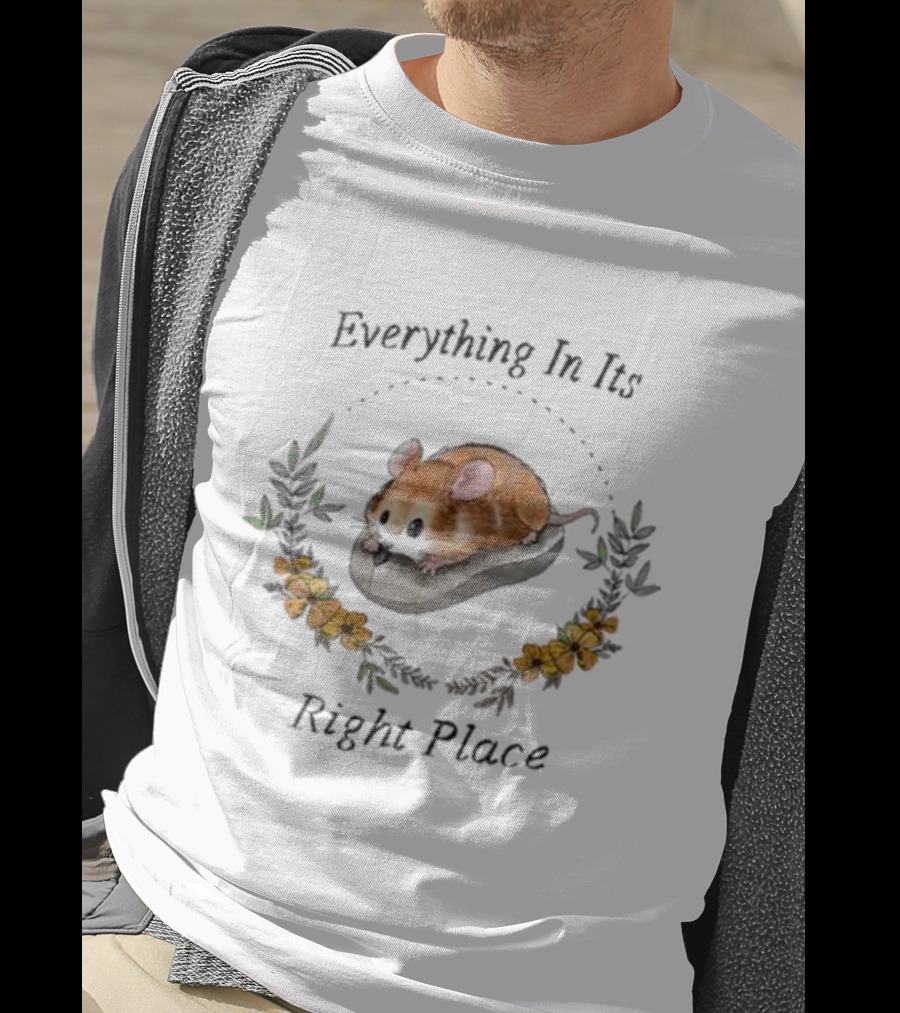 Everything In Its Right Place Mouse Floral Wreath T-Shirt