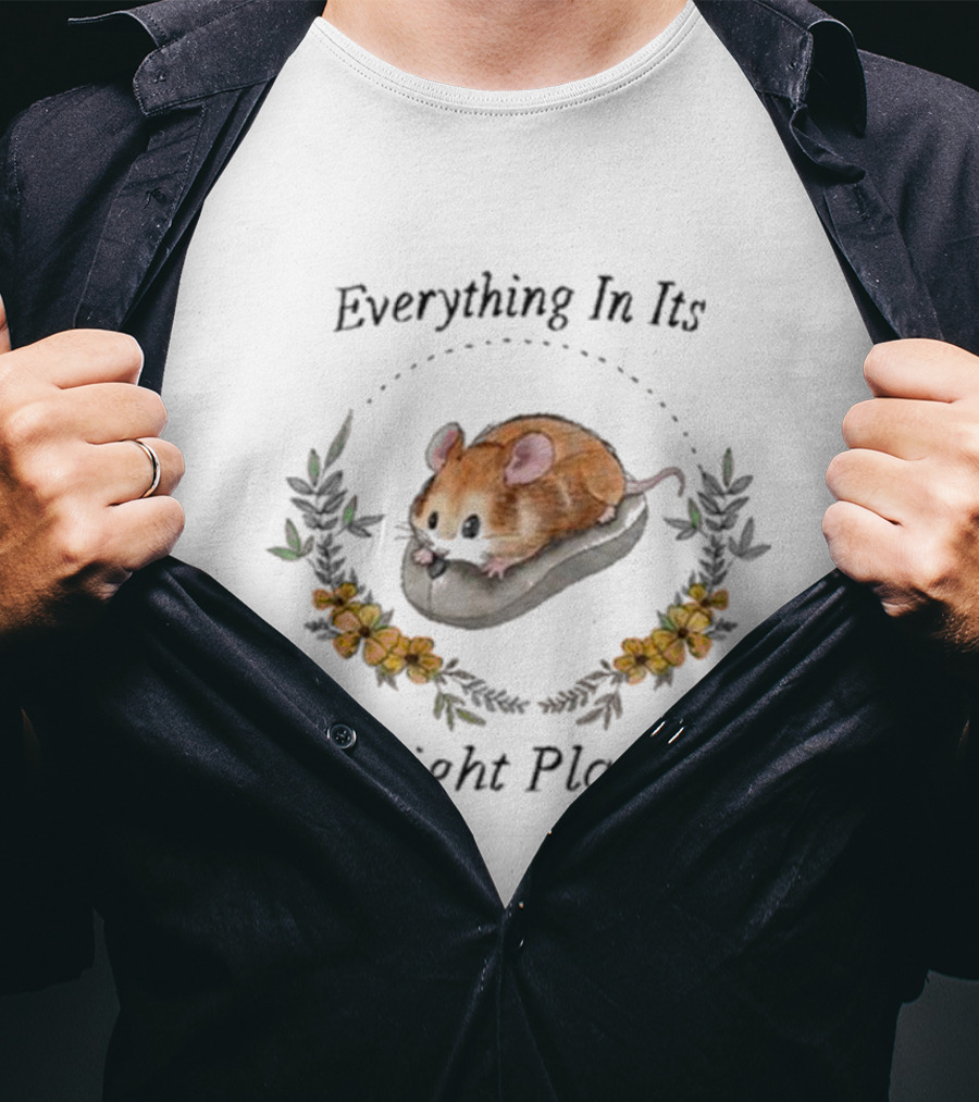 Everything In Its Right Place Mouse Floral Wreath T-Shirt