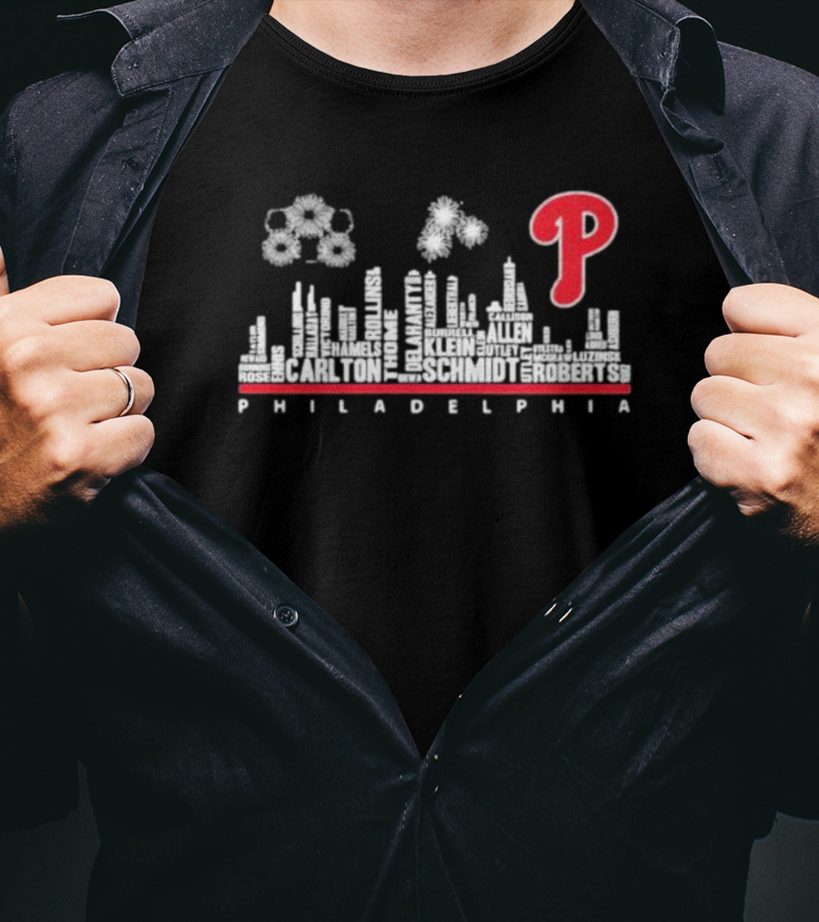 Philadelphia Skyline Phillies Players Legends Names Iconic T-Shirt