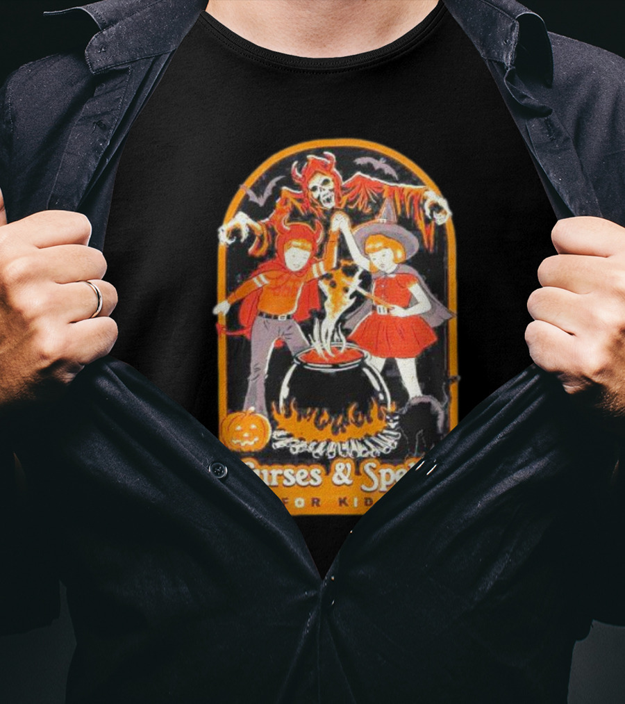 Curses Spells Mineral Wash Boyfriend Fit Girls Kids Halloween Cauldron T-Shirt