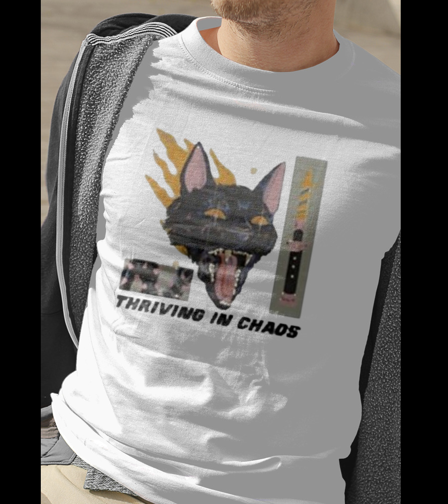 Galactixy Thriving In Chaos Cat With Flames And Dagger T-Shirt