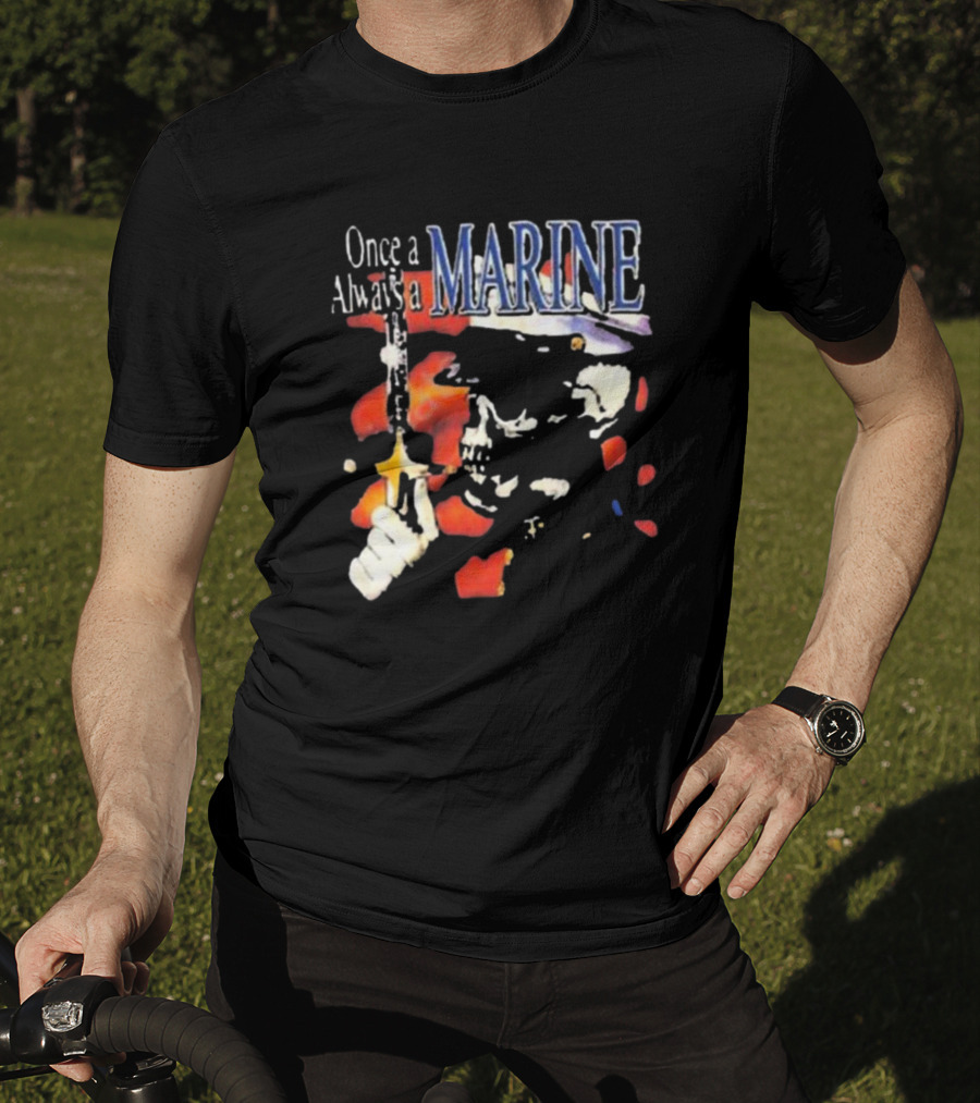 Once A Marine Always A Marine Skeleton With Rifle T-Shirt