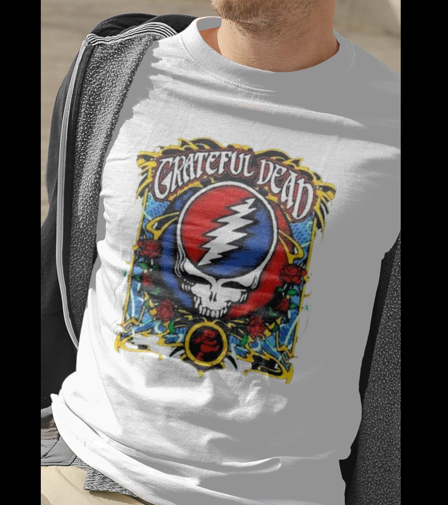 Grateful Dead Steal Your Face Skull With Roses And Lightning Bolt T-Shirt