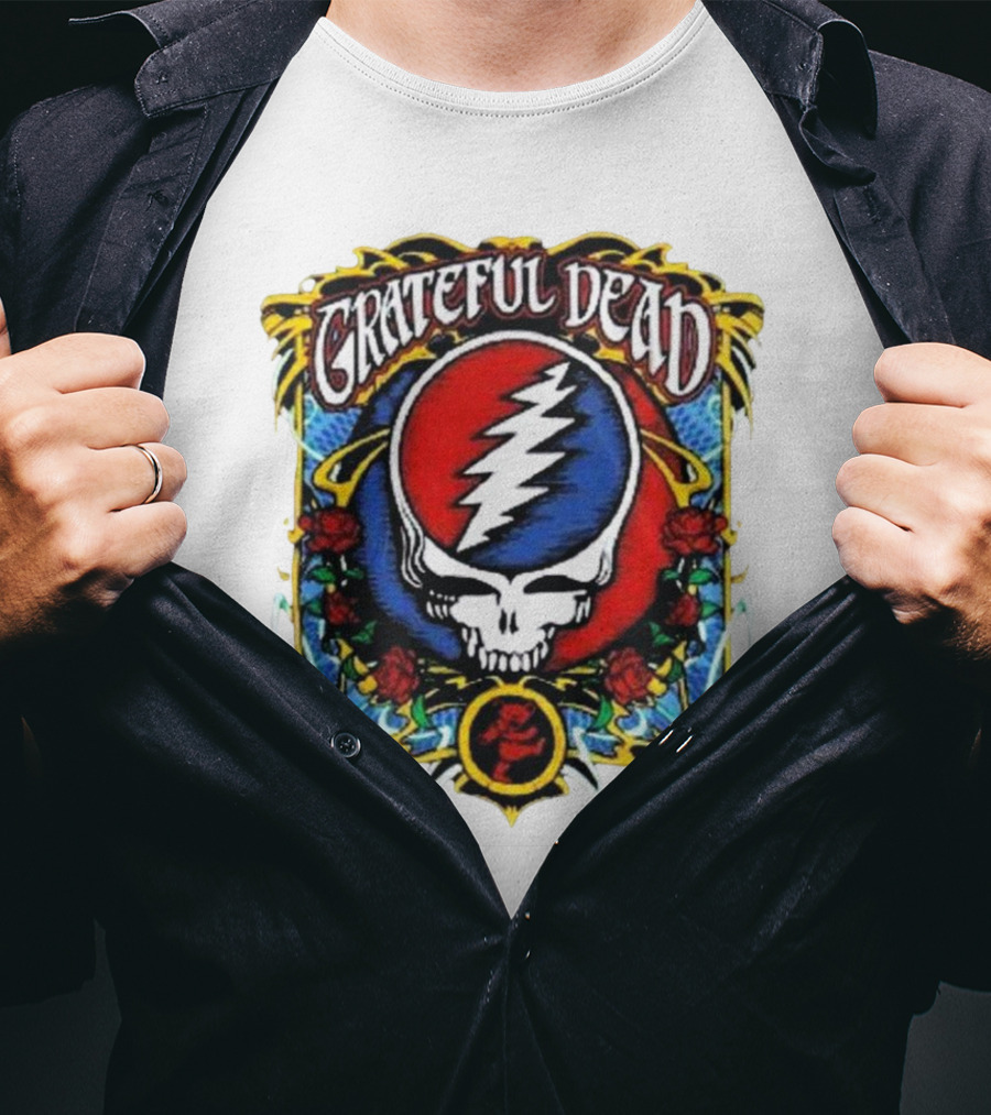 Grateful Dead Steal Your Face Skull With Roses And Lightning Bolt T-Shirt