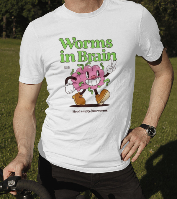 Worms In Brain Head Empty Just Worms Cartoon Brain Peace Sign T-Shirt
