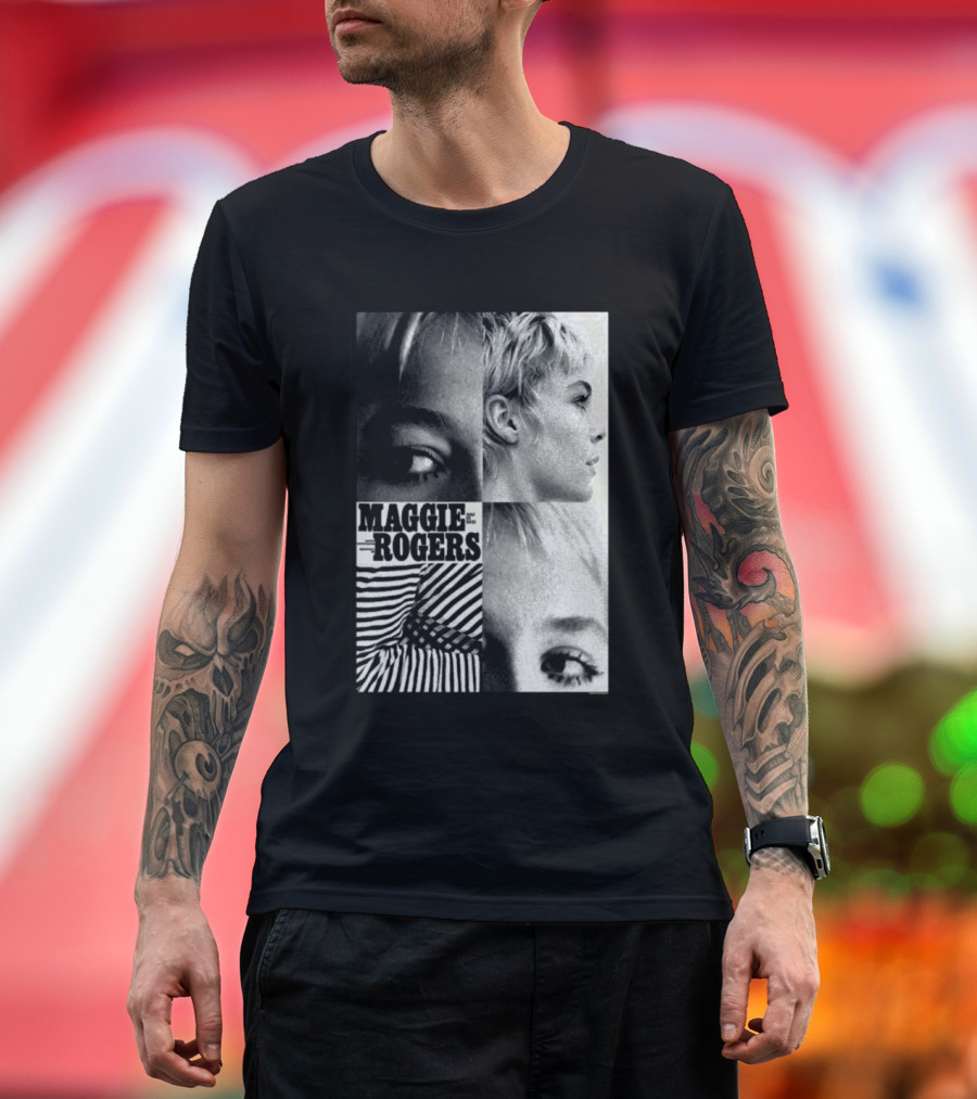 Maggie Rogers Vintage Black and White Portrait Collage Nashville T-Shirt