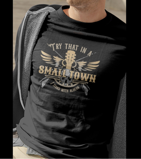 Try That In A Small Town I Stand With Aldean Guitar Wings T-Shirt
