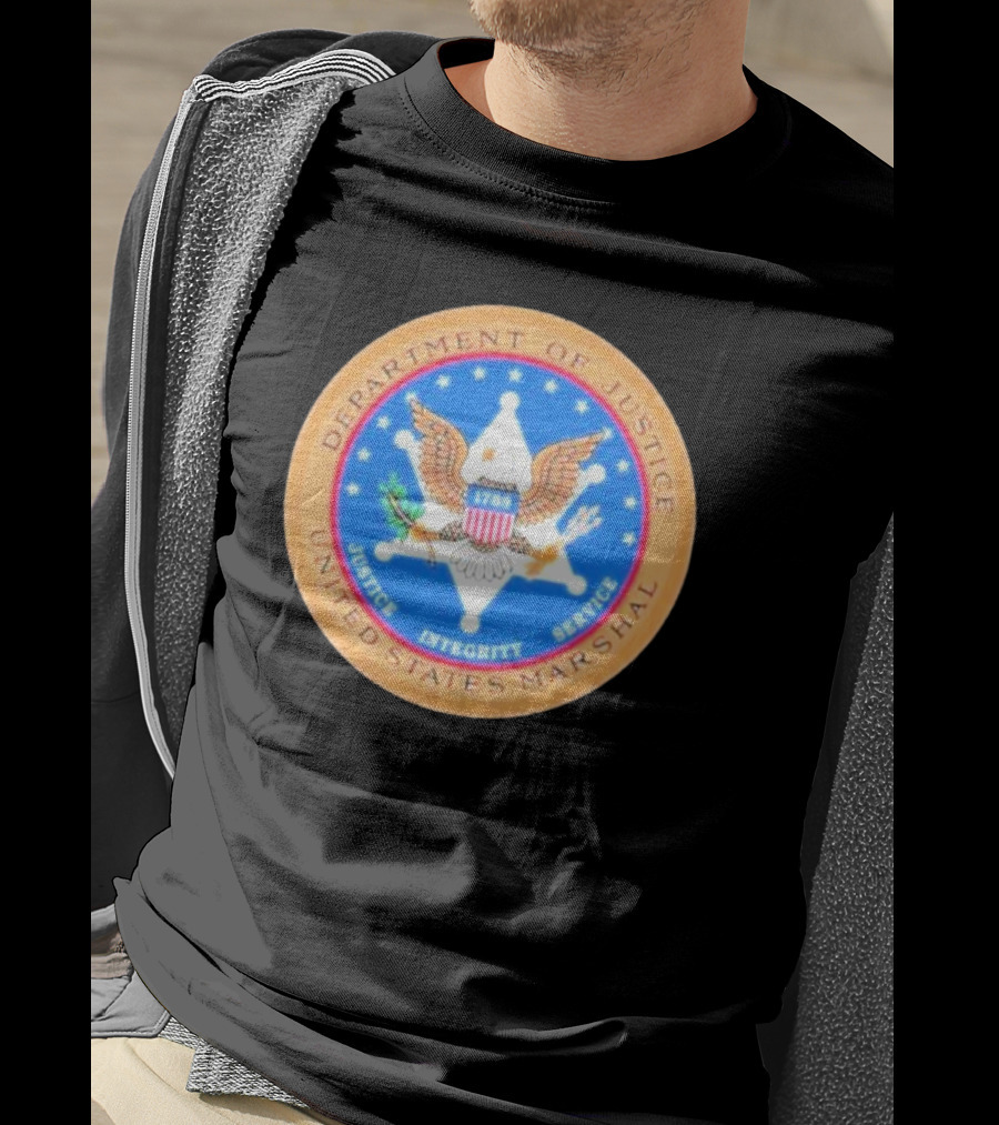 Department Of Justice United States Marshal Seal With Justice Integrity Service Eagle Emblem T-Shirt