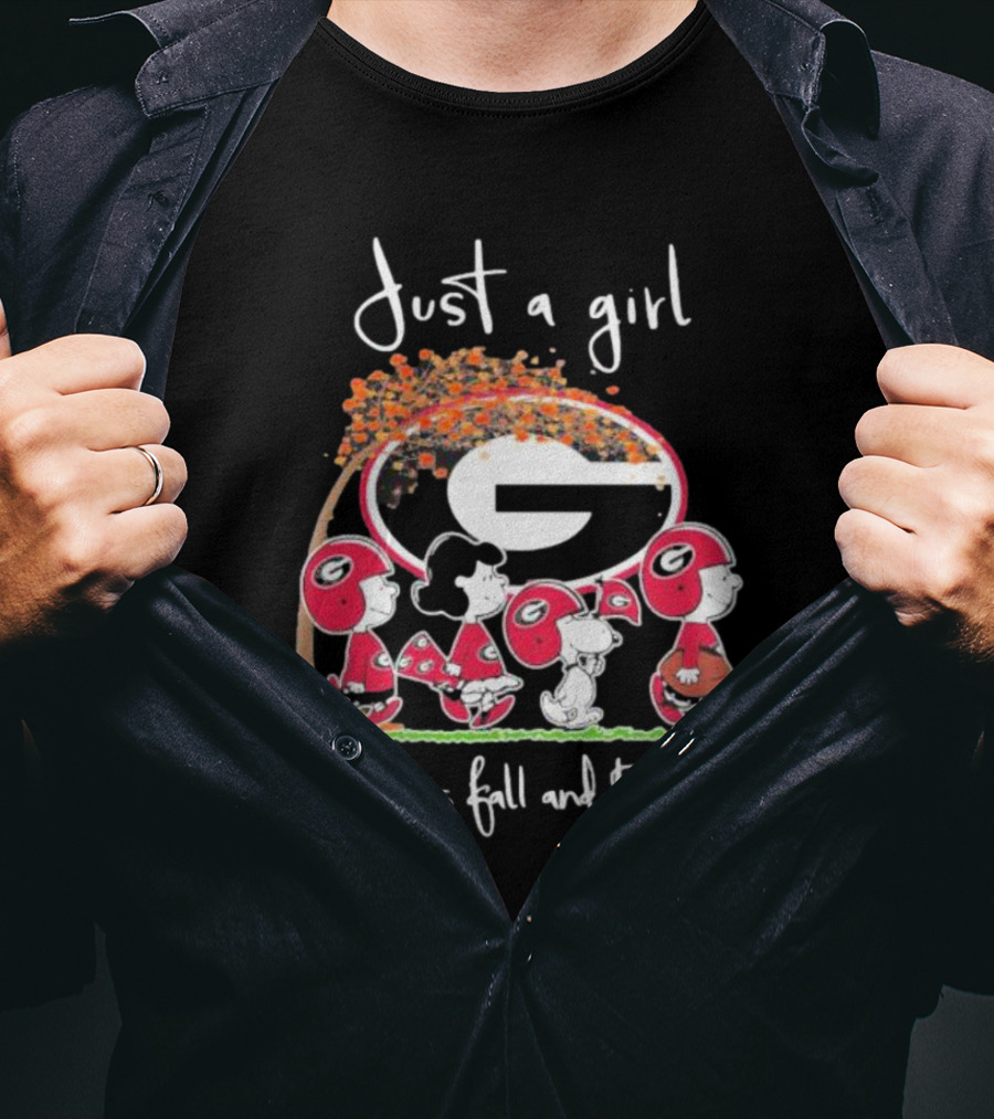 Just A Girl Who Loves Fall And Bulldogs Peanuts Georgia Bulldogs T-Shirt
