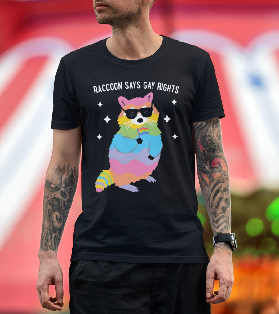 Raccoon Says Gay Rights Pride Rainbow Sunglasses Flag T-Shirt
