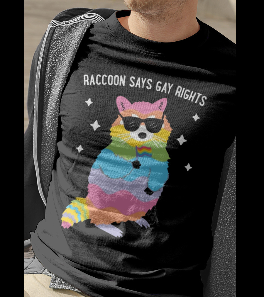 Raccoon Says Gay Rights Pride Rainbow Sunglasses Flag T-Shirt