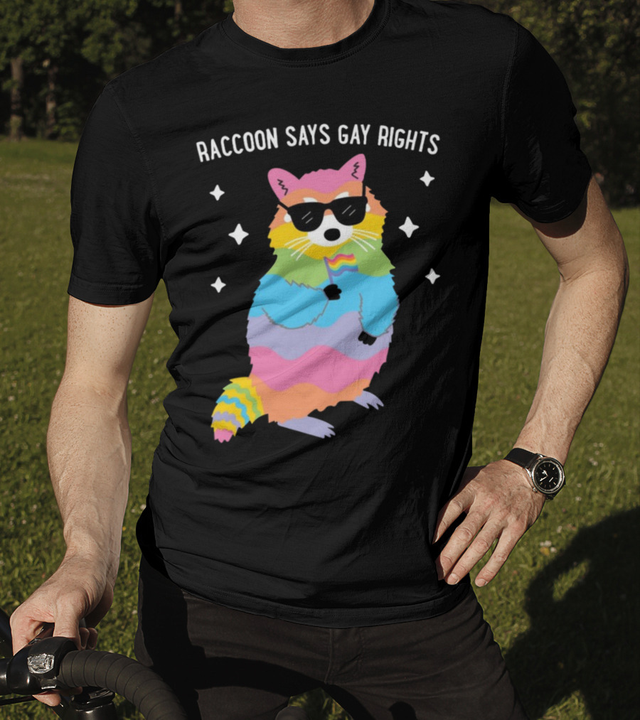 Raccoon Says Gay Rights Pride Rainbow Sunglasses Flag T-Shirt