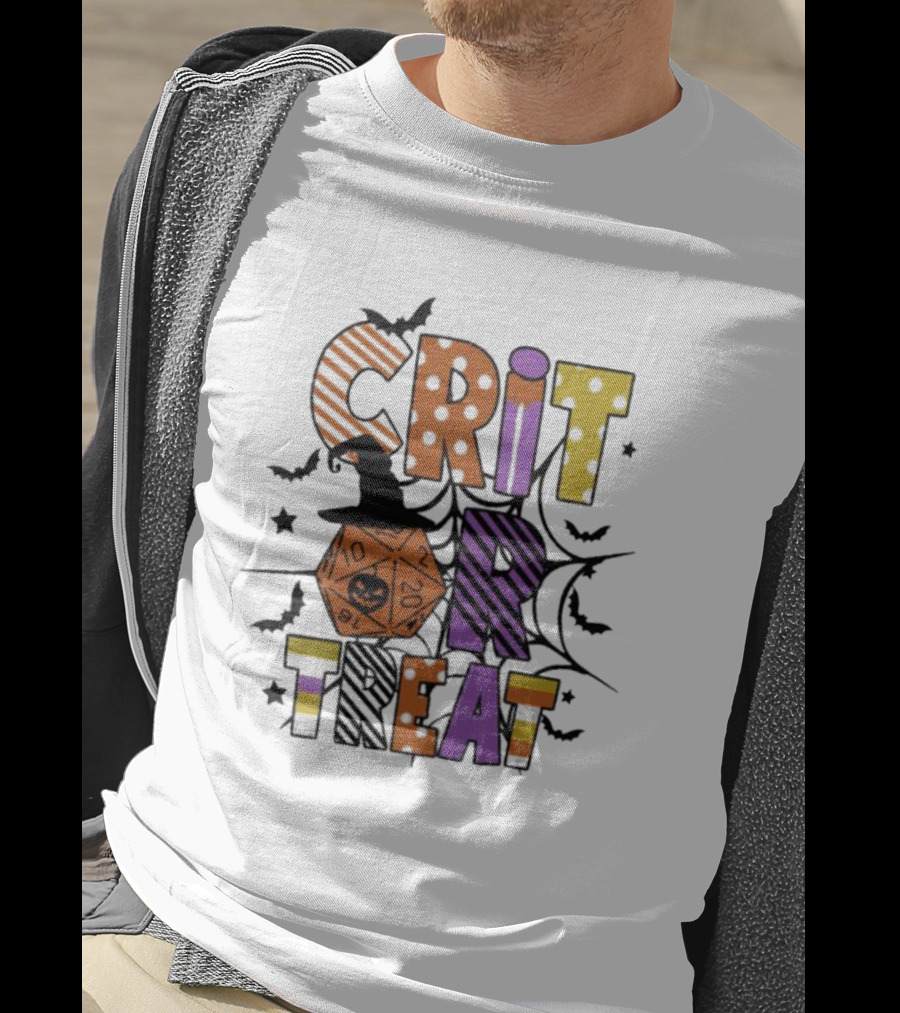 Crit Or Treat Dungeons And Dragons Halloween Dice Bat Spiders T-Shirt