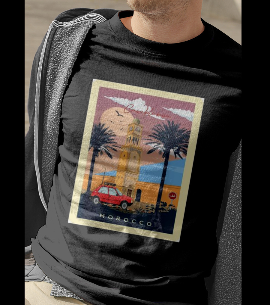 Casablanca Morocco Vintage Taxi And Architecture Scene T-Shirt