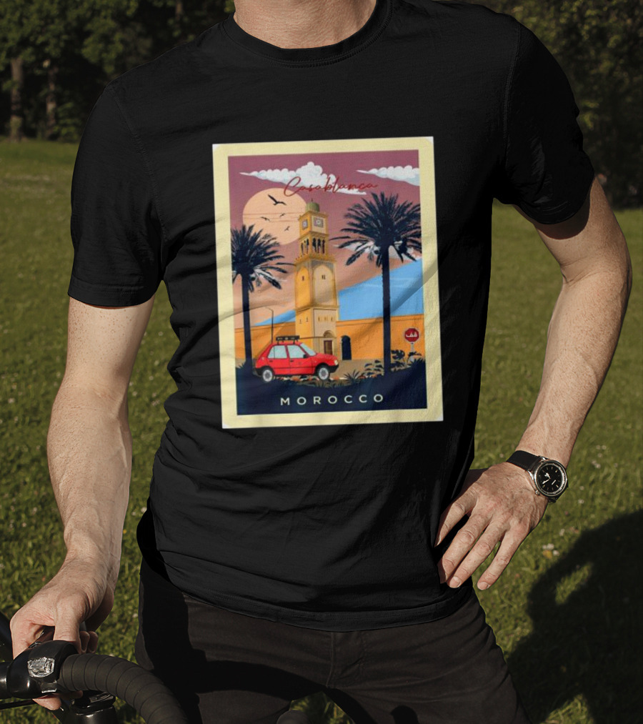 Casablanca Morocco Vintage Taxi And Architecture Scene T-Shirt
