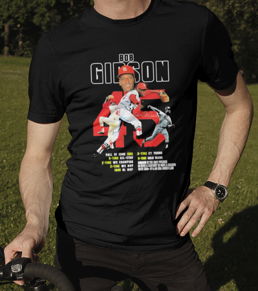 Bob Gibson St Louis Cardinals Hall Of Fame MLB Legend Pitcher Career Highlights 45 T-Shirt