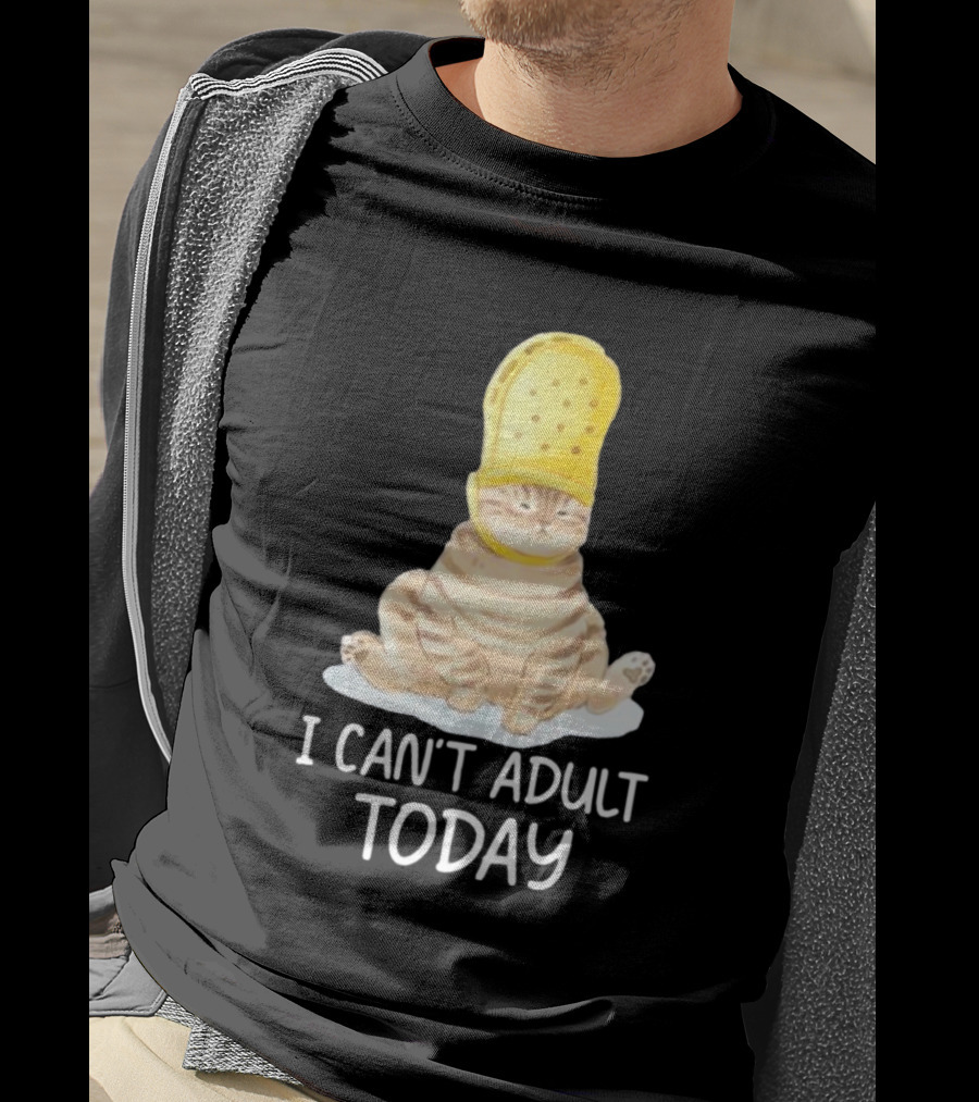 Cat Wearing Yellow Crocs I Can’t Adult Today T-Shirt