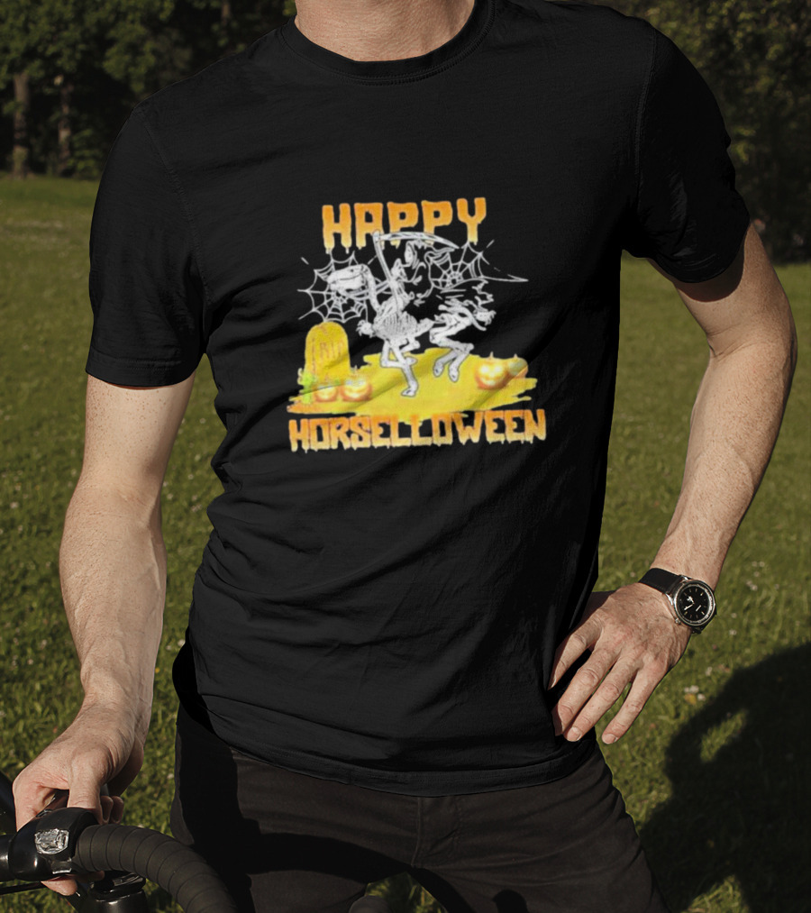 Happy Horselloween Devil Riding Horse Skull Halloween T-Shirt