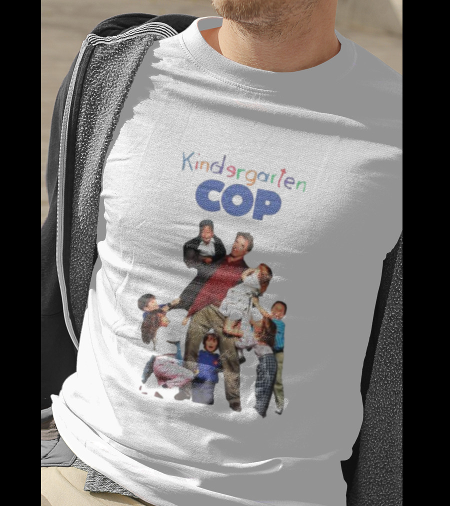 Kindergarten Cop Starring Arnold Schwarzenegger Surrounded By Kids In Colorful Letters T-Shirt