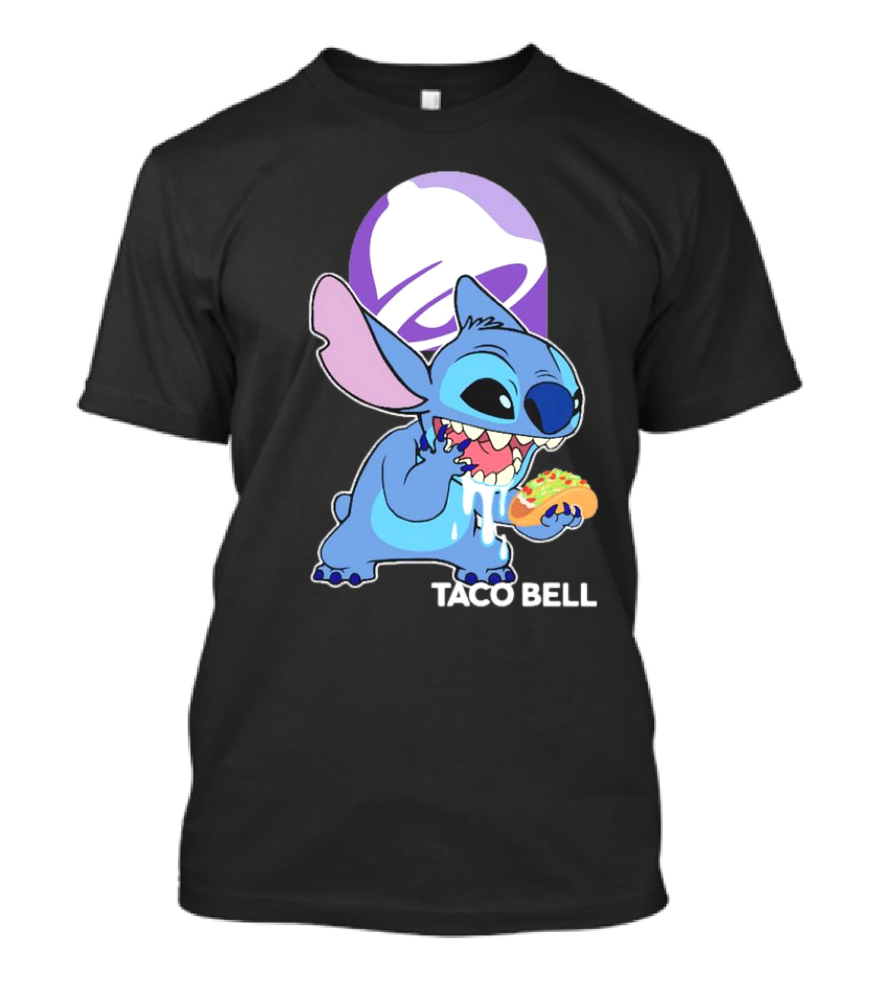 Stitch Eating Taco Bell Tacos With Logo Background T-Shirt