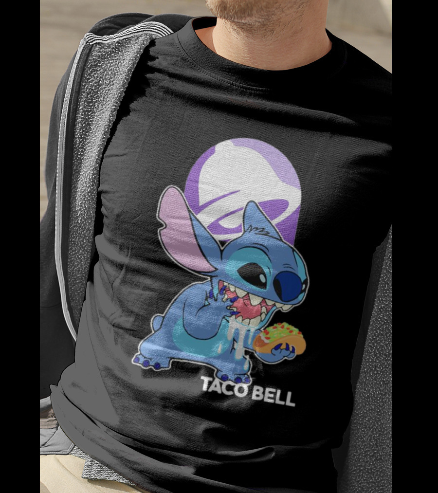 Stitch Eating Taco Bell Tacos With Logo Background T-Shirt