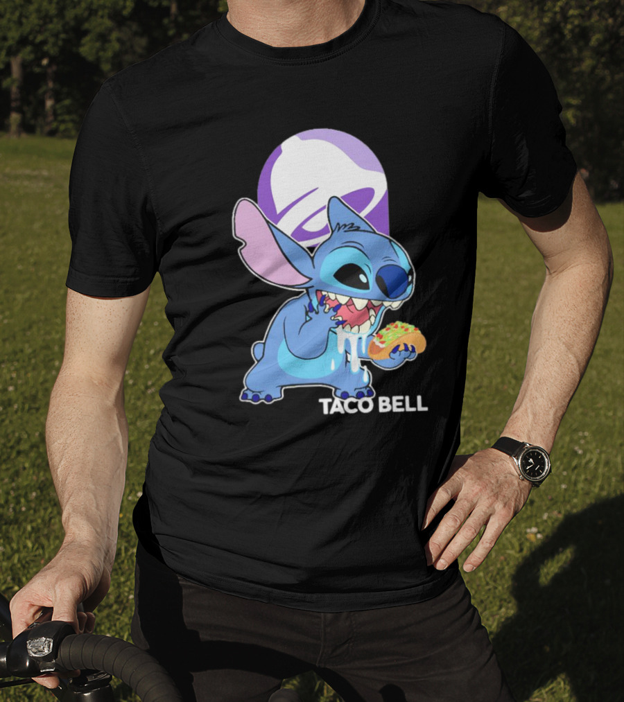 Stitch Eating Taco Bell Tacos With Logo Background T-Shirt