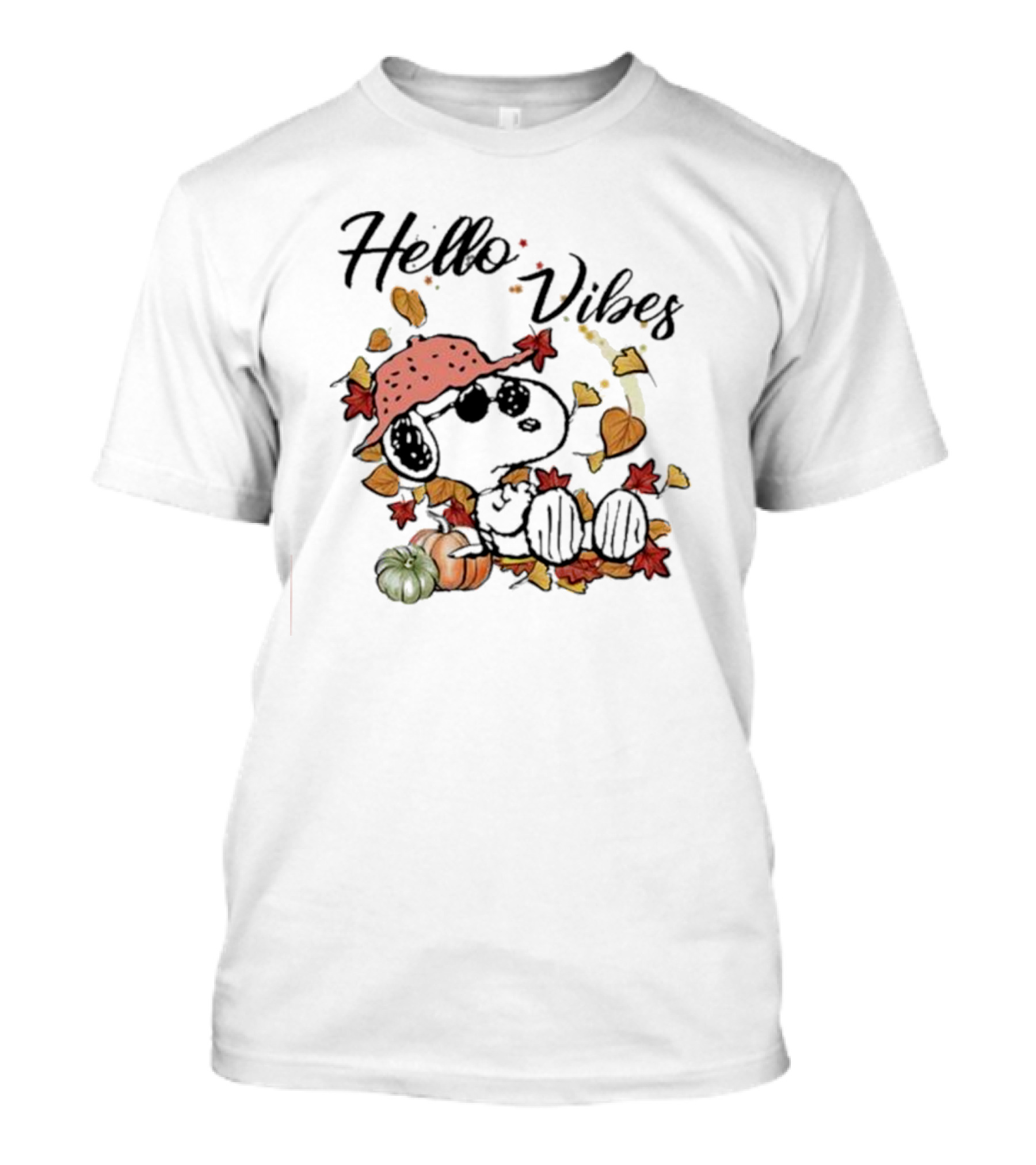 Snoopy Hello Vibes Fall Leaves Pumpkins T-Shirt
