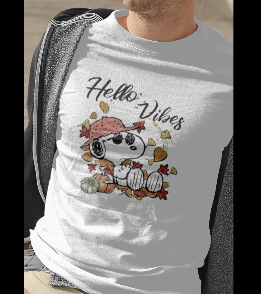 Snoopy Hello Vibes Fall Leaves Pumpkins T-Shirt
