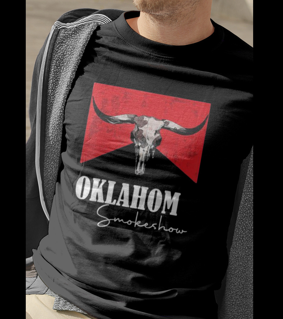 Oklahoma Smokeshow Western Country Boho Bull Skull Cow T-Shirt