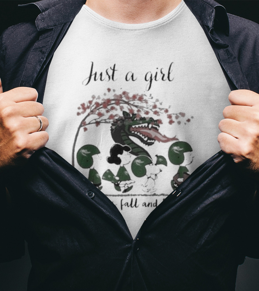 Just A Girl Who Loves Fall, Blazers, Peanuts, And Green Dragon T-Shirt