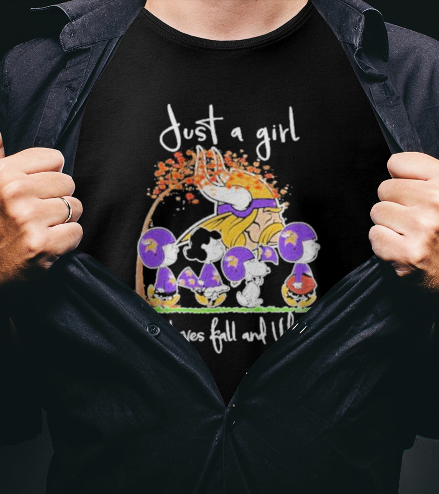 Just A Girl Who Loves Fall And Vikings Peanuts Characters Autumn Leaves T-Shirt
