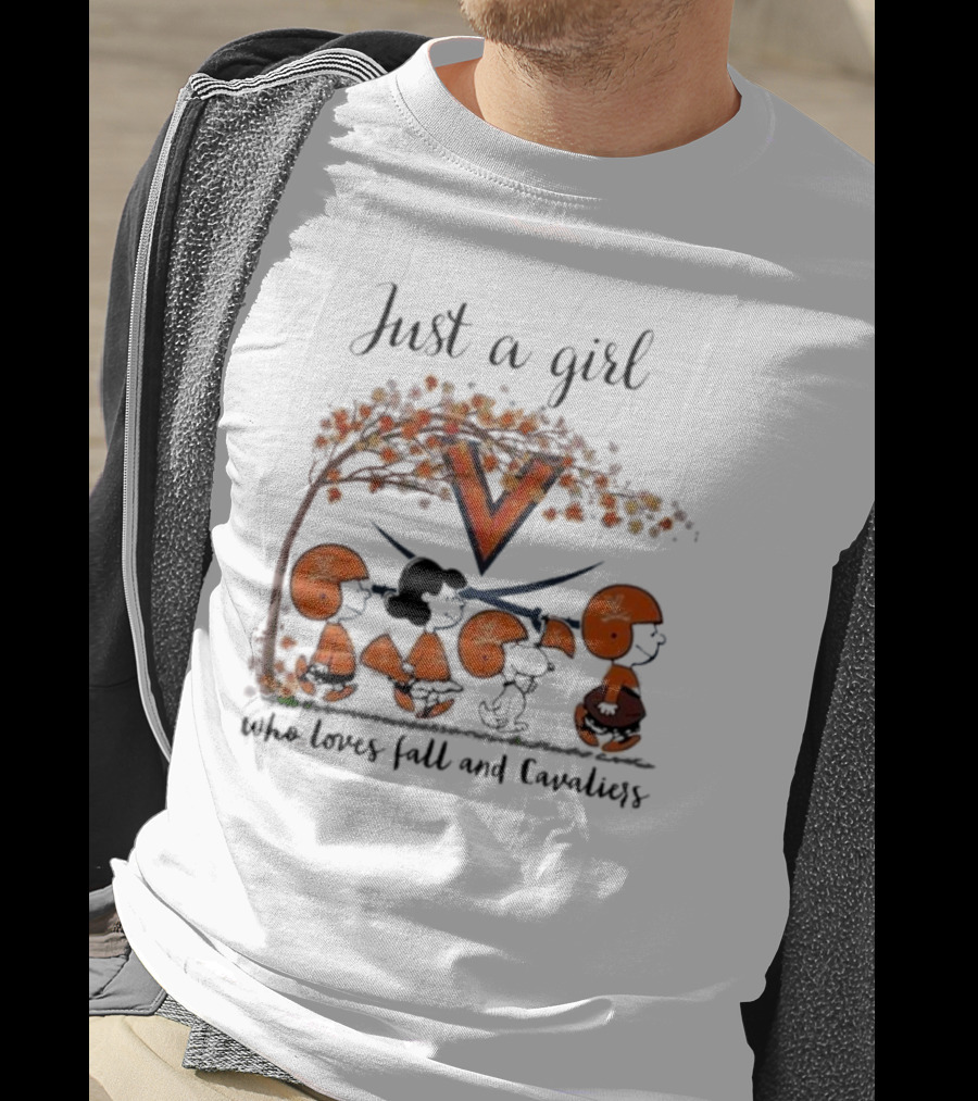 Just A Girl Who Loves Fall And Virginia Cavaliers Peanuts Under Autumn Tree T-Shirt