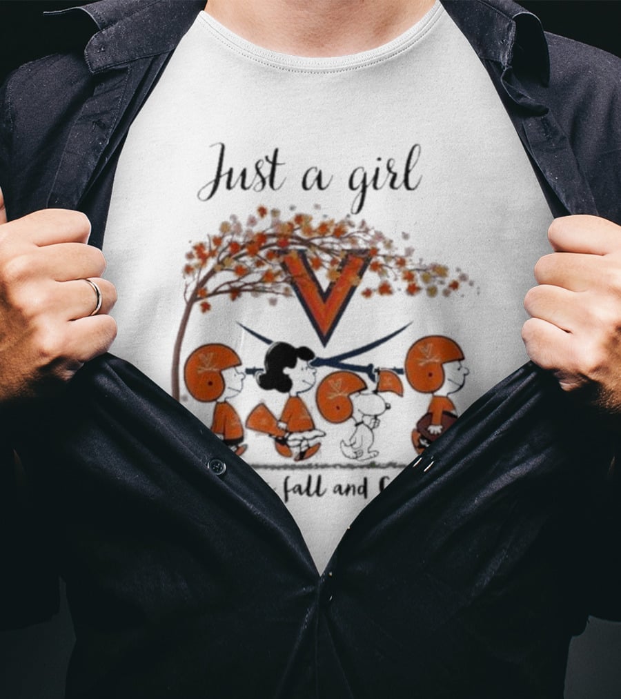 Just A Girl Who Loves Fall And Virginia Cavaliers Peanuts Under Autumn Tree T-Shirt