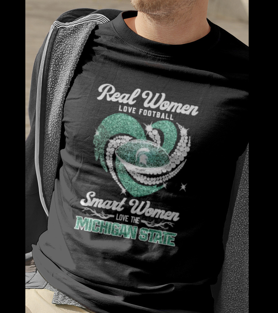 Real Women Love Football Smart Women Love The Michigan State Heart Football Spirals T-Shirt