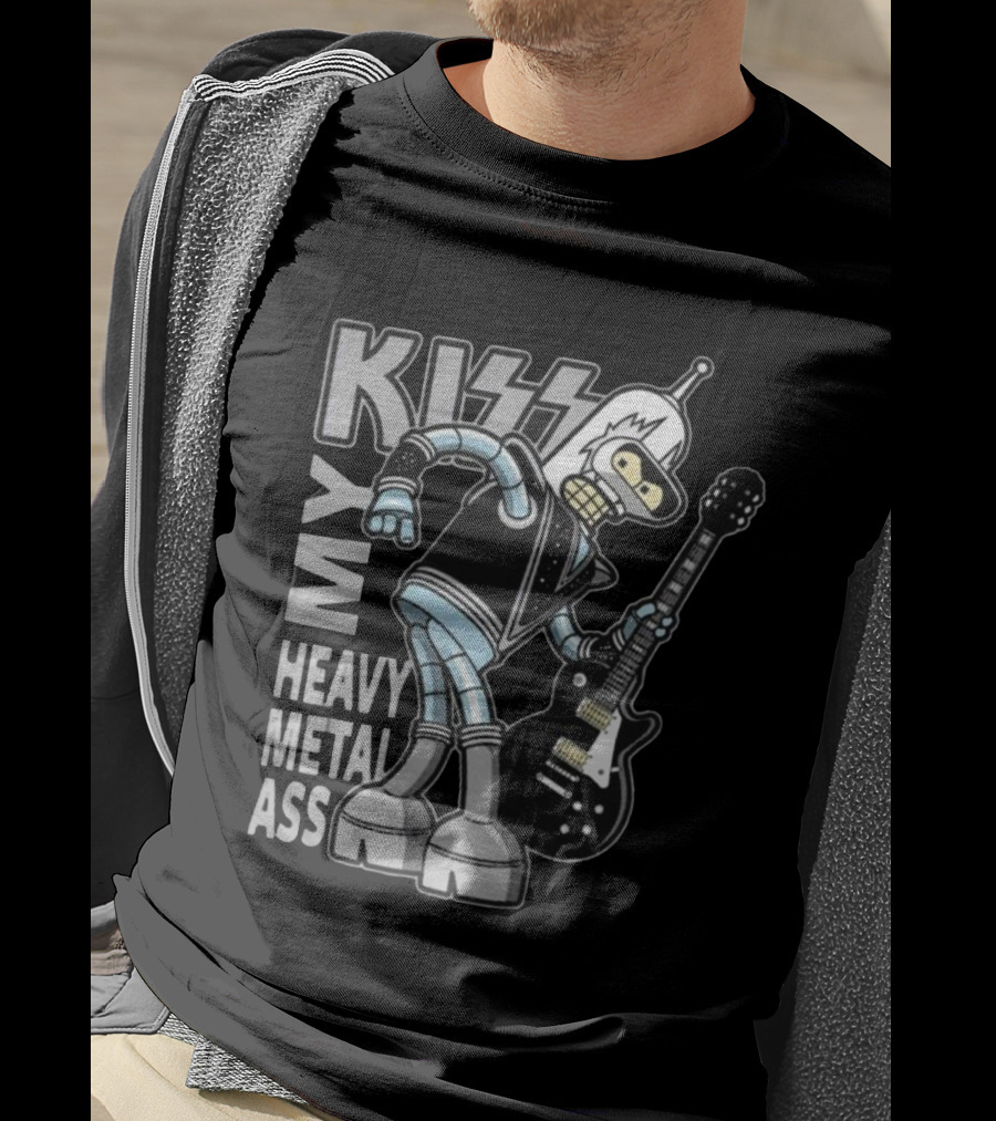 Kiss My Heavy Metal Ass Bender Robot With Guitar T-Shirt