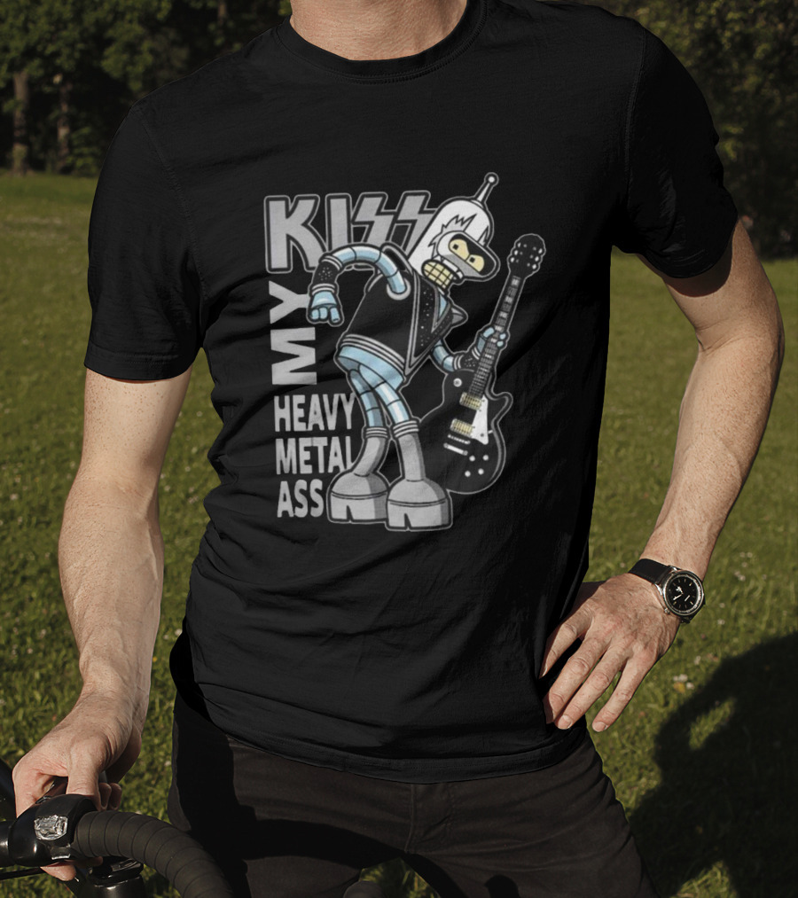 Kiss My Heavy Metal Ass Bender Robot With Guitar T-Shirt