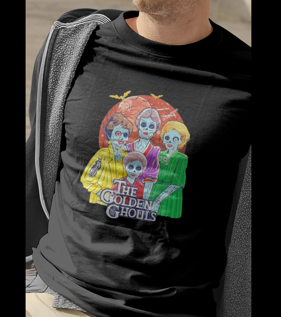 The Golden Ghouls Halloween Zombie Characters With Moon And Bats T-Shirt
