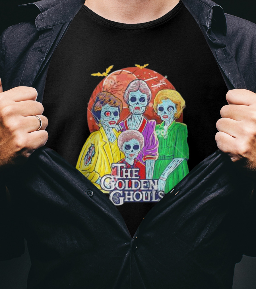The Golden Ghouls Halloween Zombie Characters With Moon And Bats T-Shirt
