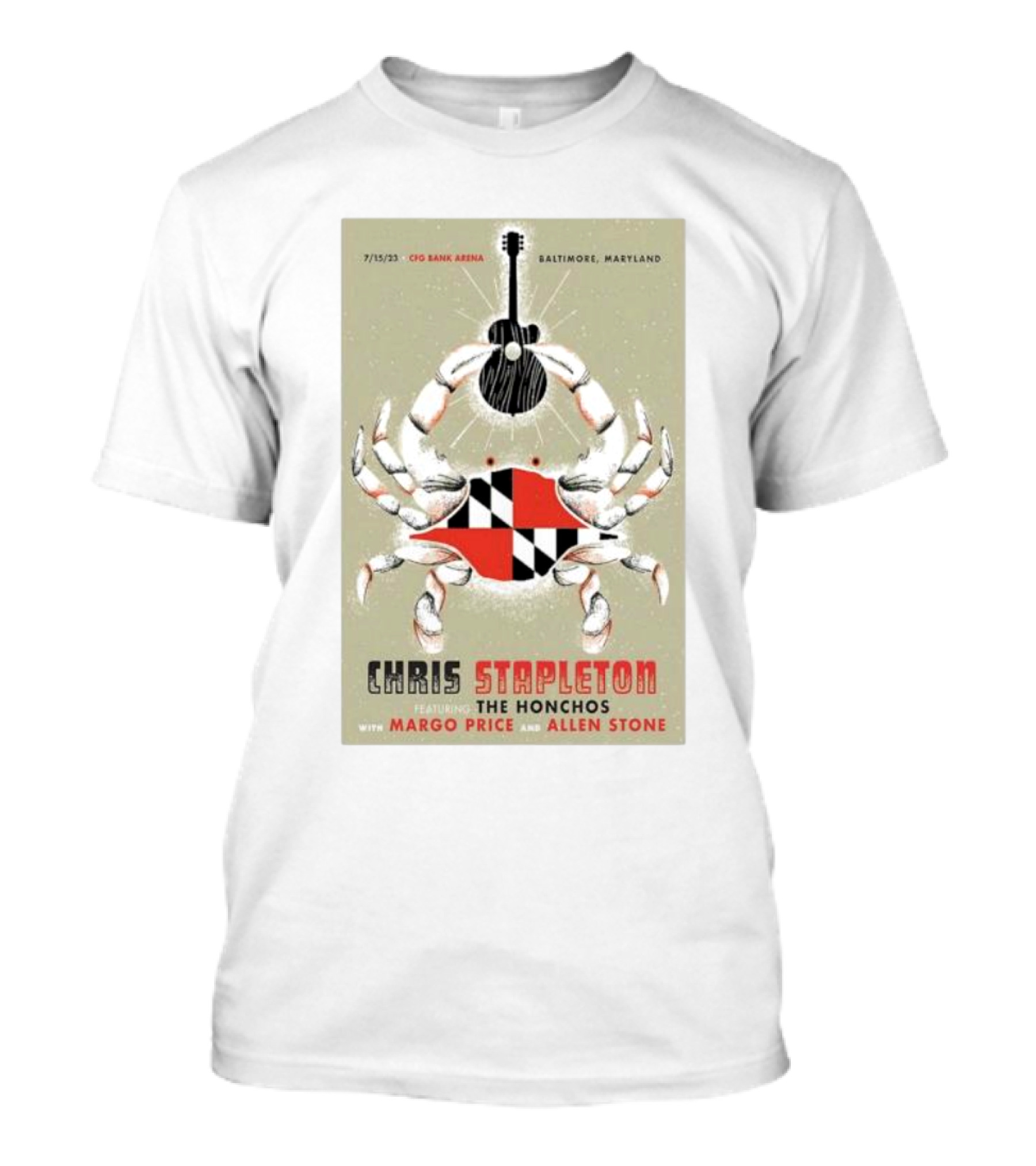 7/15/23 Chris Stapleton Baltimore Maryland Featuring The Honchos With Margo Price And Allen Stone Crab Guitar Art CFO Bank Arena T-Shirt