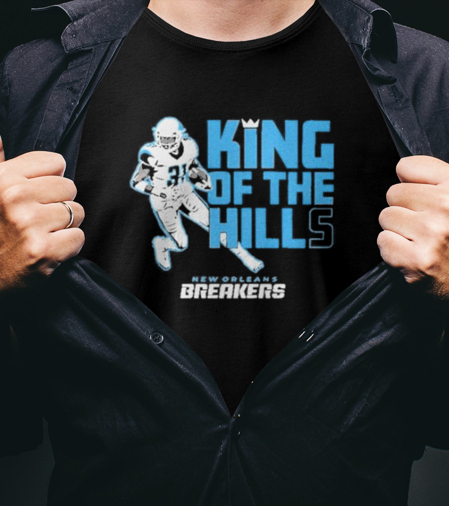 New Orleans Breakers King Of The Hills Football Player Action T-Shirt