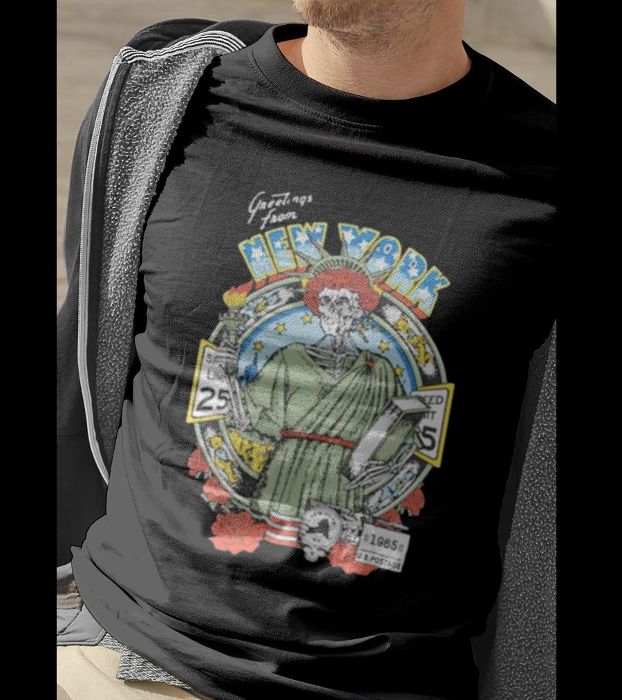 Greetings From New York Grateful Dead 1985 Skeleton Liberty Stamp United States T-Shirt