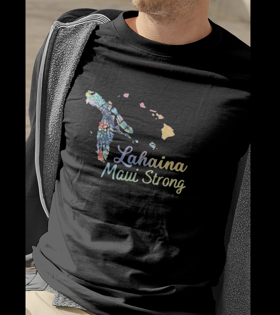 Lahaina Maui Strong Watercolor Hawaiian Honu Maui Wildfire Relief T-Shirt