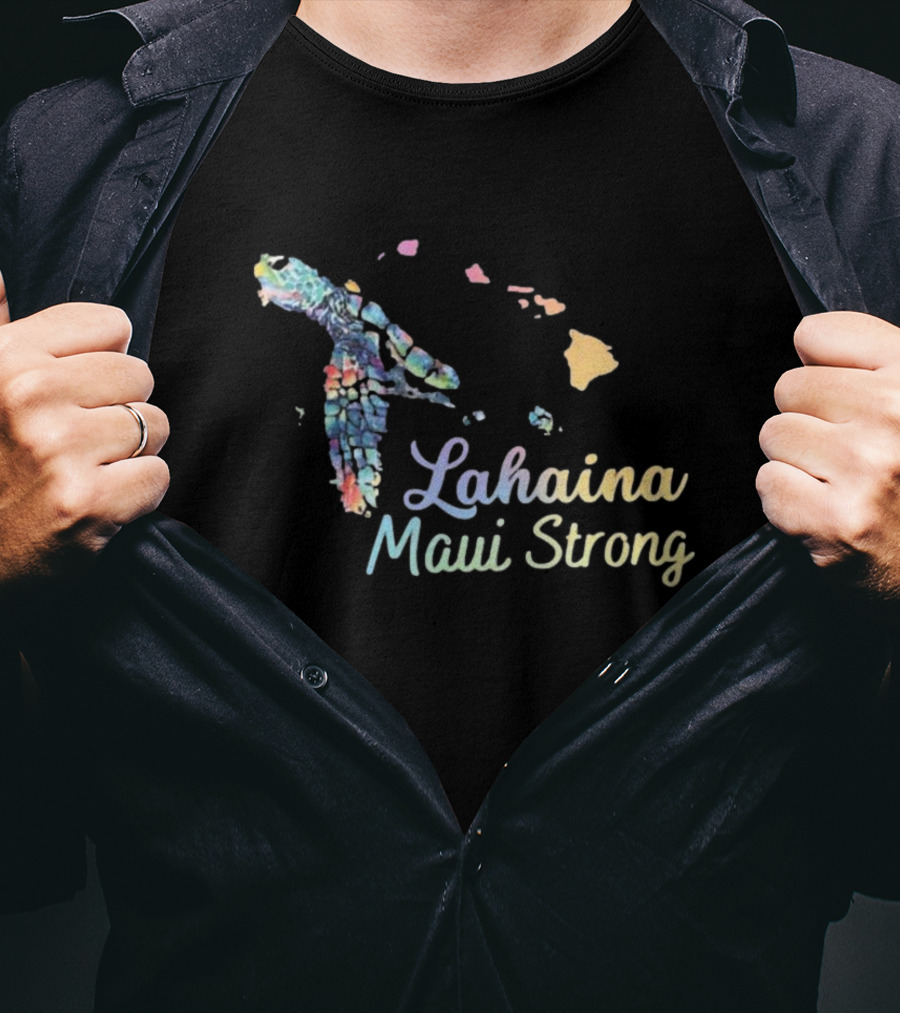 Lahaina Maui Strong Watercolor Hawaiian Honu Maui Wildfire Relief T-Shirt