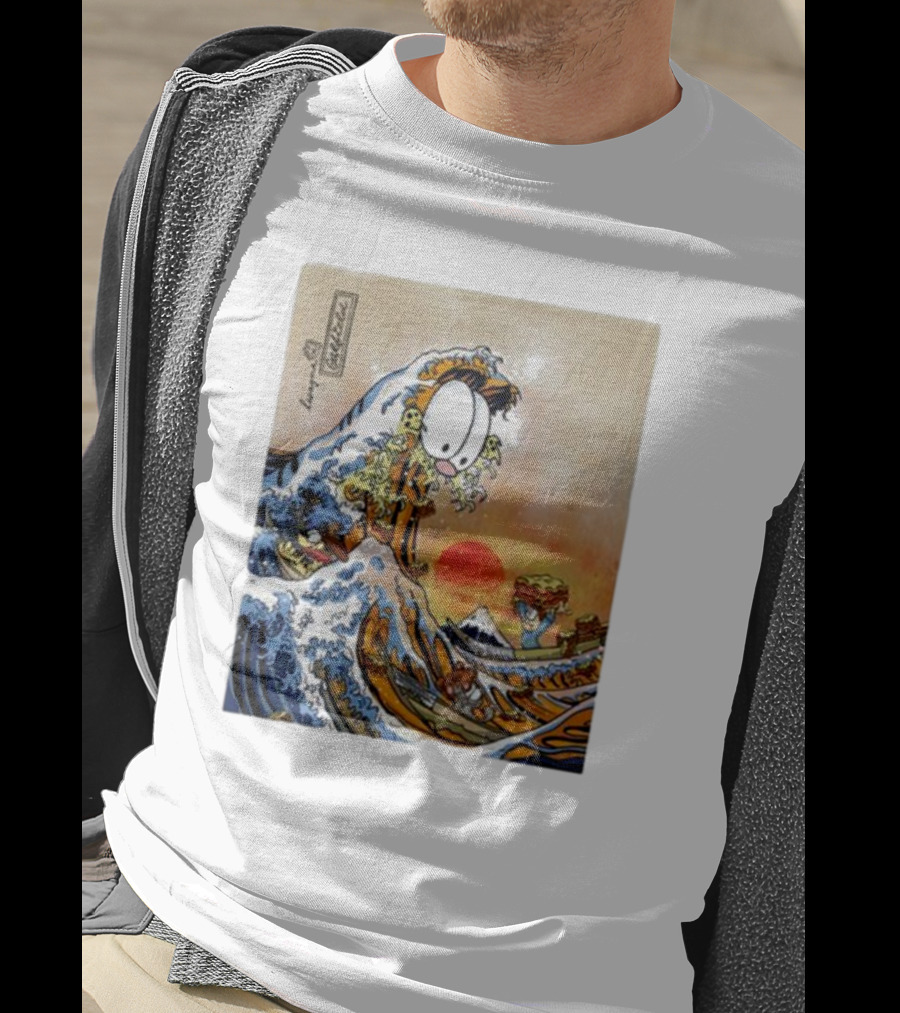 Garfield Great Wave Lasagna Hokusai T-Shirt