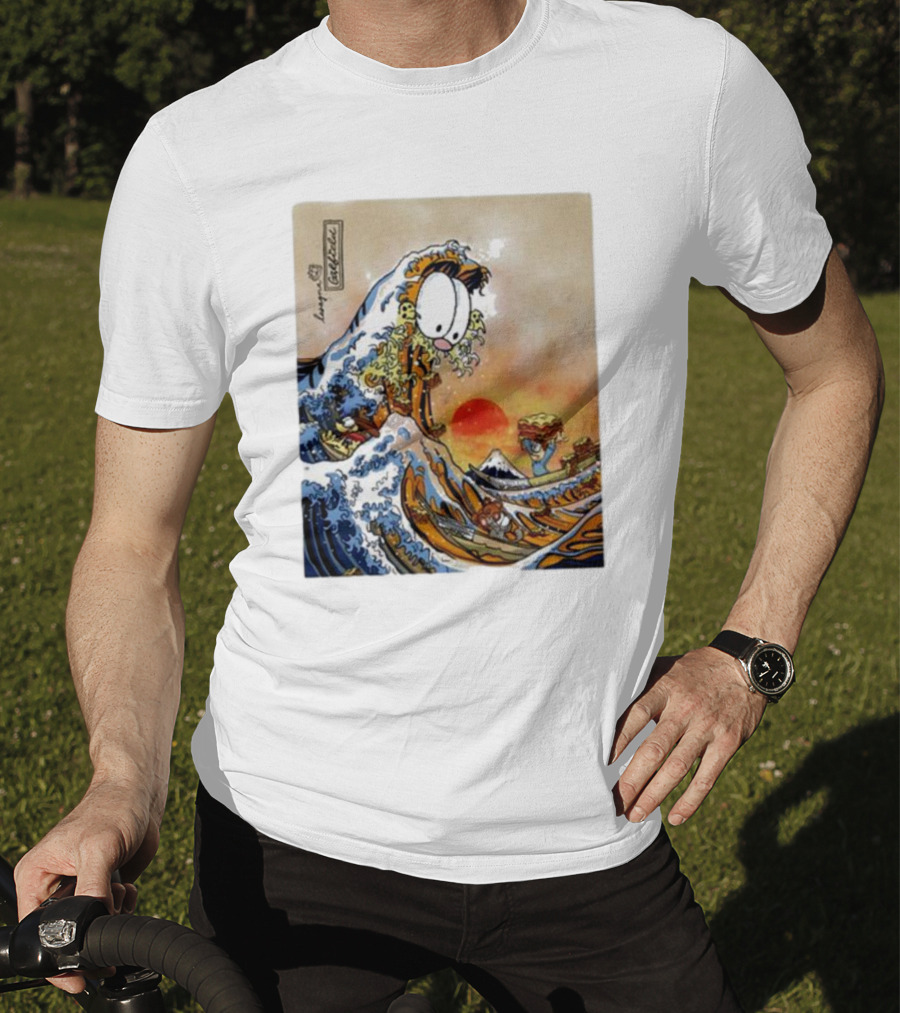 Garfield Great Wave Lasagna Hokusai T-Shirt