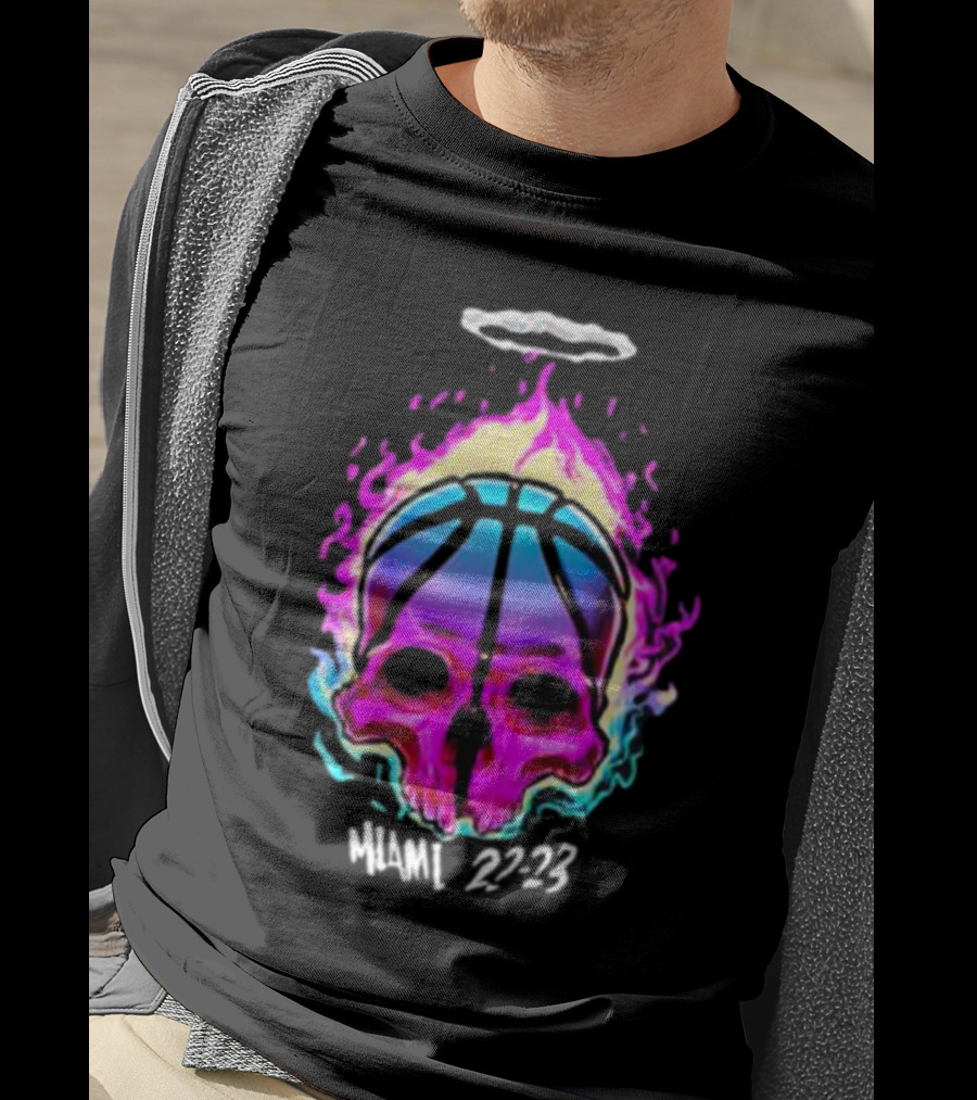 Kiwiclo Miami 22-23 Flaming Skull Basketball Halo T-Shirt