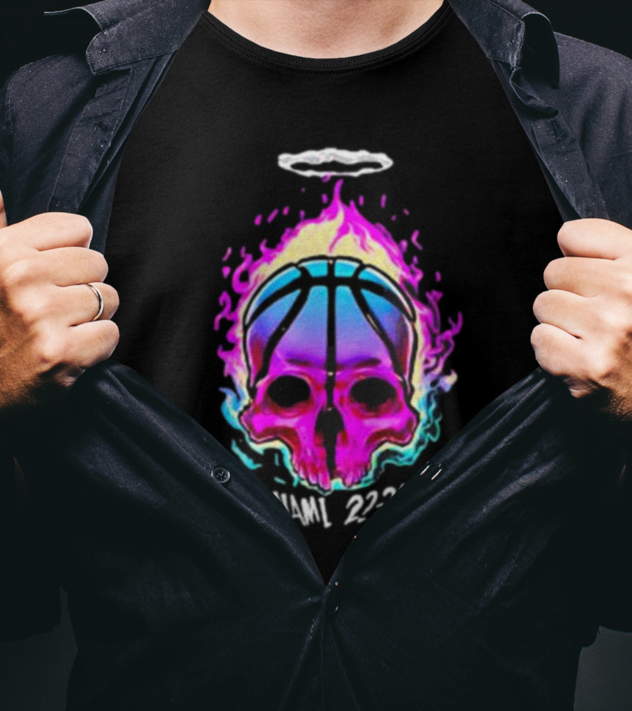 Kiwiclo Miami 22-23 Flaming Skull Basketball Halo T-Shirt