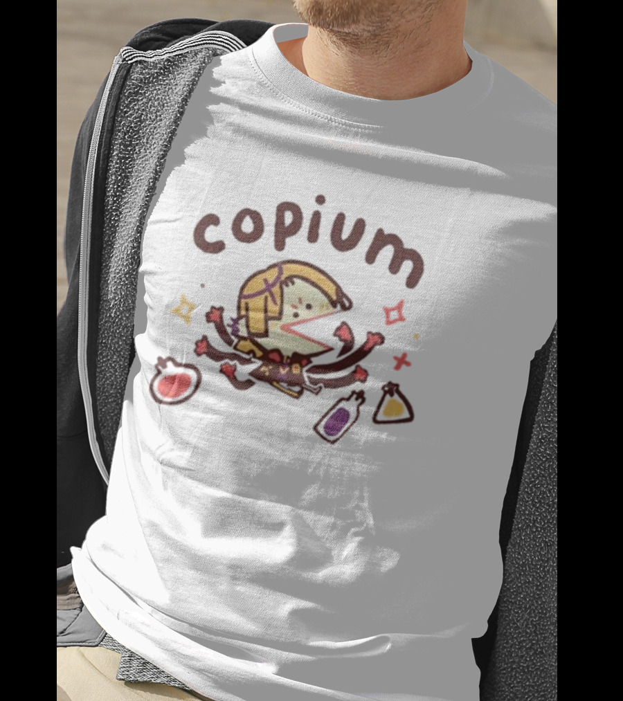 Ohmonah Holostars Copium Cute Character With Colorful Bottles T-Shirt